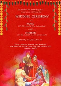 the wedding ceremony card for sana