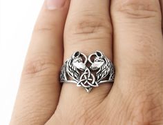 Heart Celtic wolf ring 925 sterling silver. ♥ FREQUENTLY BOUGHT TOGETHER ♥ - Celtic Wolf Heart Necklace: https://etsy.me/3jIw3Y1 - Silver Polishing Cloth: https://etsy.me/3ieXQyh Looking for more sterling silver jewelry? Check out our collection: https://charmphilosophy.etsy.com ♥ PACKAGING ♥ Our rings come in a jewelry box with a jewelry card background. If you would like a custom message included on the jewelry card background, please tell us in the GIFT MESSAGE when you pay. ♥ SHIPPING INFO ♥ 2 Wolves, Wolf Heart, Celtic Wolf, Silver Celtic Rings, Wolf Ring, Card Background, Wolf Jewelry, Silver Wolf, Ring Heart