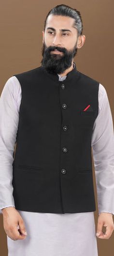 Black and Grey color Nehru Jacket in Jacquard fabric with Weaving work Black Nehru Jacket With Stand Collar For Work, Traditional Black Nehru Jacket With Stand Collar, Traditional Nehru Jacket With Stand Collar For Work, Black Stand Collar Blazer For Semi-formal Occasions, Black Semi-formal Blazer With Stand Collar, Traditional Black Outerwear With Stand Collar, Traditional Black Stand Collar Outerwear, Black Festive Outerwear For Work, Festive Black Outerwear With Stand Collar