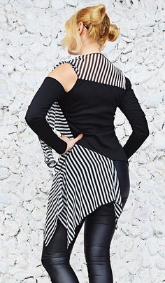 Japanese shirt for women made of striped chiffon and jersey. Unique design this crop top is elegant and comfortable. Please visit our tops and blouses section https://www.etsy.com/shop/Teyxo?ref=seller-platform-mcnav&section_id=14498137 Material jersey 50% cotton 50% polyester chiffon 100% polyester The model in the picture is size S. Can be made in ALL SIZES. If you have any other specific requirements, do not hesitate to contact me! I DO NOT CHARGE EXTRA MONEY for custom made items. All yo Womens Party Tops, Women Crop Top, Japanese Shirt, Crop Top Women, Asymmetrical Blouse, Tank Top Women, Top Clothing, Cropped Tops, Women Party