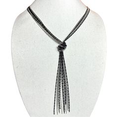 Silver And Black Tone Multi-Strand Knotted Statement Necklace. Lobster Clasp Closure In Back. Approximately 23 Inches When Open. Adjustable Up To 27 Inches With Chain Extender. Tassel Is Approximately 7 Inches Long (Measured From Just Below The Knot). Discounts Offered On All Multi-Item Bundles. Reasonable Offers Always Welcome. Black Long Lariat Necklace For Party, Adjustable Black Lariat Necklace For Party, Elegant Black Lariat Necklace For Party, Black Lariat Necklaces For Party, Silver Lariat Necklace For Evening, Jewelry Black, Chain Extenders, Multi Strand, The Knot