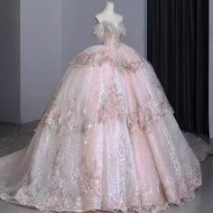 Exquisite Pink Wedding Dresses Strapless Long Tail Beading Princess Bridal Gowns.  "This pin contains affiliate links, which means I may earn a commission at no cost to you extra for you".   #affiliate #advertising" Princess Dresses Ball Gown, Big Fancy Dresses Gowns, Big Pink Wedding Dress, Regency Ball Gown Pink, Long Ball Gown Dresses, White And Pink Prom Dress, Pink Sparkly Wedding Dress, Vintage Floral Wedding Dress, Princess Ball Gown Wedding Dress