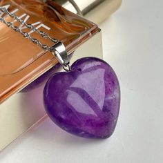 High grade deep purple Amethyst heart necklace💜 Use Amethyst crystals to obtain clarity of the mind and the spirit. 🙏 Crystals of Amethyst signify magic, mystery, royalty, and good judgment power, protection, healing. 💜HEALING PROPERTIES of Amethyst - Cleanses negativity and confusion ⠀⠀ - Spiritual clarity⠀⠀ - Helps to make decisions ⠀⠀ - Calms the mind and the spirit ⠀⠀ - Extremely protective⠀ As you may know, you can choose chain length (18in or 24in) as well as material (Sterling Silver, Purple Heart Necklace, Amethyst Heart, Gemstone Pendants, Gift For Woman, Purple Heart, Amethyst Crystal, Purple Amethyst, Dark Purple, Deep Purple