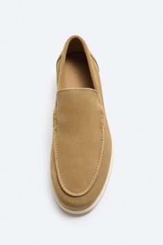 CASUAL LEATHER LOAFERS - Bone White | ZARA United States Business Casual Slip-ons With Almond Toe And Stitched Sole, Business Casual Slip-ons With Suede Lining, Modern Moc Toe Loafers With Contrast Sole, Modern Loafers With Moc Toe And Contrast Sole, Business Casual Suede Slip-ons With Textured Sole, Modern Slip-on Platform Loafers With Stitched Sole, Suede Slip-ons With Stitched Sole, Slip-on Moccasins With Contrast Sole For Work, Slip-on Suede Loafers With Moc Toe