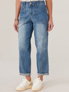 "Ab"solution High Rise Barrel Leg Petite Jeans with Side Panels Barrel Leg Jeans, Find Your Balance, Ankle Length Jeans, Petite Jeans, Side Panels, Premium Denim, Jeans Brands, Denim Fabric, Sanding