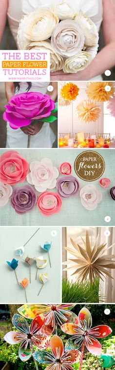 the collage shows different types of paper flowers