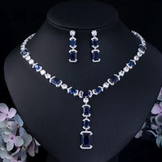 Sapphire Jewelry With Sparkling Stones For Wedding, Sapphire Cubic Zirconia Jewelry For Wedding, Sapphire Cubic Zirconia Wedding Jewelry, Blue Crystal Jewelry Sets For Wedding, Formal Sapphire Crystal Jewelry Sets, Elegant Blue Bridal Sets Gift, Sapphire Cubic Zirconia Jewelry Set For Party, Sapphire Jewelry Sets For Wedding, Sapphire Crystal Jewelry For Wedding