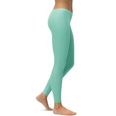 These Solid Mint Green leggings will compliment any leg it is on! If you are looking for a unique fashion piece for this summer than check these out. You can wear these with black, white and pastel colors like light pink, light blue, aqua, lavender, ivory or light grey. Mint Green Leggings, 100 Squats, Green Leggings, Soft Leggings, Yoga Shorts, Pink Light, Pastel Colors, Unique Fashion, Mint Green