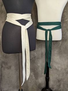 "Need a cloth belt to match your scarf, cowl, or poncho? Look no further!  These comfy cloth belts are approximately 2\" wide, either 120\" or 180\" long, reinforced with decorative stitching and able to be tied in various ways. This belt can fit a wide variety of sizes but the ties you're able to do may vary depending on waist size. If you have any questions about fit please don't hesitate to ask! In the example photos, the white mannequin has a 33\" waist and the black is 26\". Please note tha Waist Scarf Wrap, Scarf On Waist, Wide Belt Outfit, Diy Waist Belt, Scarf Belt Outfit, Witch Belt, Cloth Belts, Wrap Outfit, Waist Scarf