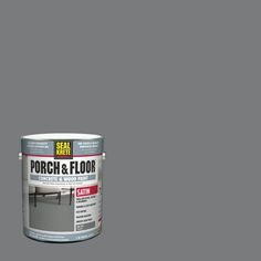 a can of gray paint with the words porch and floor on it's side