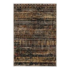 a multicolored area rug with an abstract design on the front and back side