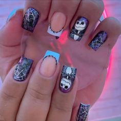 Adorable Short Length Nightmare Before Christmas Press On Nail Kit Nightmare Before Christmas Nails, Nail Art Halloween, Halloween Press On Nails, Summer Nail Art, Nails For Women, Nail Swag, Halloween Nail Designs, Halloween Nail, Halloween Nail Art