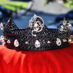 "Black Crown King Crown Black Mens Crown Gothic Black Gothic crown Halo Crown Mens Crown Crowns and Tiaras King Crowns for Men Full Round This is great handmade medieval style crown. Unique design and fine jewelry quality of work. Great accent for kings or queens or other noble character, great accessory for both events and regular usage. - Crown is made to fit head circumference, please measure the size as it showing on a picture. - Choose stones colors you like - Higher point 3.2\" ( 9 cm) Ready to ship" Black Crown King, Crowns For Men, Mens Crown, King Crowns, Crowns And Tiaras, Male Crown, Crown Halo, Gothic Crown, Crown King