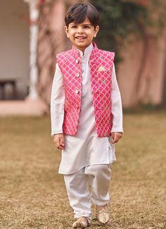 Kids Hot Pink Embroidered Nehru Jacket Set Gharara Suits, Engagement Lehenga, Half Saree Lehenga, Celebrity Closet, Silk Bottoms, Casual Saree, Nehru Jacket, Nehru Jackets, Lehenga Saree