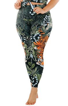 Asian inspired printed tiger! Shop womens Rawr Talent printed yoga pant leggings! Leading brand in eco-friendly, sustainable activewear! Zero waste+sweat shop free USA made from recycled plastic bottles & fishing nets. Fabrics are UPF sun protection, sweat wicking, anti-microbial. Free Shipping+Returns. Inclusive Sizes XS-XL Yoga Democracy, Printed Yoga Pants, Sweaty Workouts, Printed Yoga Leggings, Yoga Shop, Best Leggings, Yoga Lifestyle, Create Outfits, Best Yoga