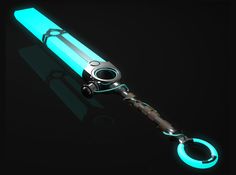 a flashlight is glowing in the dark with a keychain attached to it,