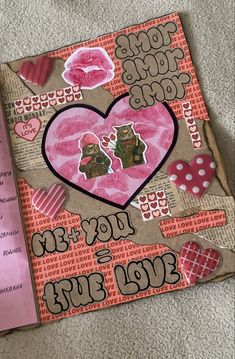 an altered valentine's day card with pink and brown accents