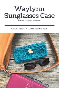 a purse with sunglasses on it and the title saying, free crochet case