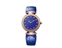 Divas Dream Watch With 18 Kt Rose Gold Case, 18 Kt Rose Gold Bezel And Fan-shaped Links Both Set With Round Brilliant-cut Diamonds, Lapis Lazuli Dial, Diamond Indexes And Blue Alligator Bracelet Bulgari Divas Dream, Bvlgari Divas Dream, Bvlgari Fragrance, Dream Necklace, Diamond Watches Women, Rose Gold Crown, Bridal Jewels, Dream Watches, Watch Women