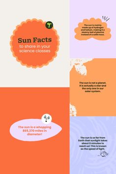 four different types of speech bubbles with the words, sun fact and to share in your science class