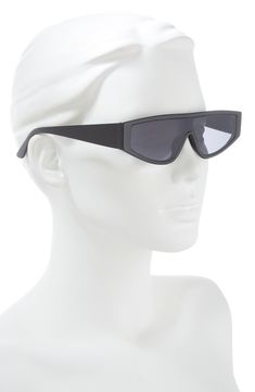 A sleek flat-top silhouette brings a modern vibe to these cool shield sunglasses. 53mm lens width; 17mm bridge width; 137mm temple length 100% UV protection Plastic Imported Not available for sale and shipment to Germany Modern Rimless Polycarbonate Shield Sunglasses, Futuristic Cat Eye Shield Sunglasses With Tinted Lenses, Matte Black Shield Sunglasses With Uva Protection For Streetwear, Modern Cat Eye Shield Sunglasses With Uv Protection, Modern Plastic Shield Sunglasses With Tinted Lenses, Sleek Cat Eye Shield Sunglasses With Uv Protection, Modern Tinted Shield Sunglasses, Modern Anti-reflective Shield Sunglasses In Polycarbonate, Modern Black Anti-reflective Shield Sunglasses