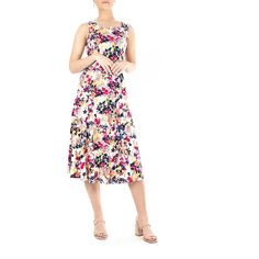 You'll love the charming style of this women's print midi dress from Nina Leonard. You'll love the charming style of this women's print midi dress from Nina Leonard.Finding the perfect fit and size for women's clothing requires basic measurements of your chest, waist, hips and inseam. Use this guide to learn more about sizing and everything Kohl's has to offer in women's fashion. Scoopneck Sleeveless Pleated skirt Jersey construction UnlinedFIT & SIZING 46-in. approximate length from shoulder to Feminine Multicolor Knee-length Floral Dress, Non-stretch Floral Print Midi Dress For Garden Party, Knee-length Multicolor Print Summer Midi Dress, Multicolor Floral Print Knee-length Midi Dress, Multicolor Abstract Print Knee-length Midi Dress, Swiss Dot Dress, Dress Guide, Printed Midi Dress, Plus Size Swimwear