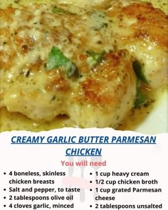 a recipe for creamy garlic butter parmesan chicken