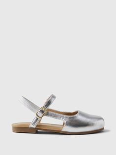 These flats are made with a faux leather upper.  Rubber gripper sole.  Strap and buckle closure at ankle. Slingback Shoes, Toddler Shoes, Gap, Leather Upper, Faux Leather, Buckle, Leather