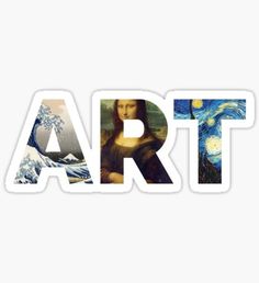 the word art written in different languages with images of famous paintings on it sticker