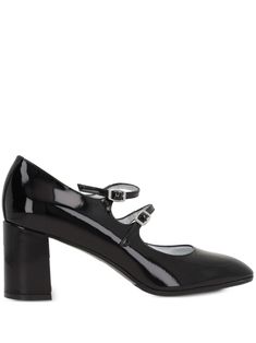 black leather patent finish round toe two buckle-strap fastenings branded leather insole 60mm block heel rubber sole Carel Paris, Iconic Bags, Summer Beach Wear, Flat Boots, Ballet Flat Shoes, Pump Sandals, Lady Dior, Black Pumps, Sandals Summer