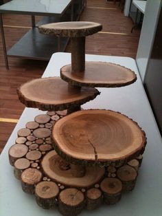 there are several pieces of wood stacked on top of each other in the middle of a table