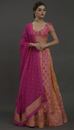 Badhni Chaniyacholi, Bandhni Lehenga, Bandhej Lehenga, Lehenga Outfit, Bandhani Lehenga, Women Talking, Yellow Embroidery, Indian Outfits Lehenga