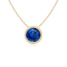 This classic solitaire sapphire pendant's beautiful design makes the center stone appear like it's floating on the chain. The radiant blue gem is secured in a bezel setting. Crafted in 18k yellow gold, this round sapphire pendant is simple yet gorgeous. Round Sapphire, Sapphire Solitaire, Sapphire Pendant, Blue Gems, Solitaire Pendant, Bezel Setting, Blue Sapphire, Beautiful Design, Floating