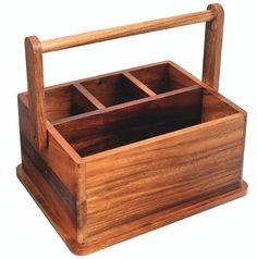 a wooden box with three compartments in it