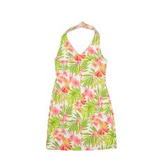 Item is in good used condition. >Size: UK 10 >Armpit To Armpit: 16" >Armpit To Cuff: N/A" >Collar To Hem: 28" Fitted Sleeveless Tropical Dresses, Tropical Multicolor Sleeveless Mini Dress, Green Fitted Halter Neck Sundress, Fitted Green Halter Neck Sundress, Green Sleeveless Tropical Mini Dress, Green Tropical Sleeveless Mini Dress, Sleeveless Tropical Green Mini Dress, Green Sleeveless Lined Sundress, Wholesale Shoes