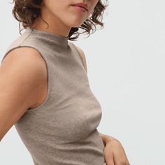 Women’s Pima Micro-Rib Funnel-Neck Tank | Everlane Snug Ribbed Tops For Layering, Stretch Ribbed Turtleneck Top, Everlane Stretch Tops, Casual Fitted Everlane Tops, Everlane Fitted Casual Top, Everyday Fitted Everlane Tops, Fitted Everlane Tops For Everyday, Tees For Women, Women's T Shirts