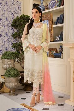 Beautiful Pakistani suit perfect for Eid, Buy Online Party wear, Latest Pakistani dress in USA, Free Worldwide Delivery, Embroidered Net Festive Dress Pakistani Suit For Eid, Pakistani Frocks, Latest Pakistani Dresses, Vintage Ball Gowns, Pakistani Suit, Hanging Beads, Embellished Neckline, Party Dresses Online, Eid Dresses