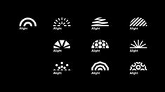 six different logos designed to look like they are made out of paper and black background