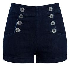 High Waist Sailor Girl Dark Denim Shorts with Anchor Buttons ***PRE-OR | Double Trouble Apparel Dark Denim Shorts, Sailor Shorts, Girls Denim Shorts, Trendy Swimwear, Psychobilly, Zooey Deschanel, Cropped Denim Jacket, Cute Jeans, Double Trouble