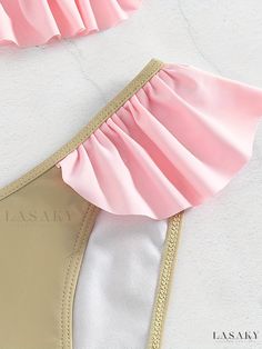 Lasaky - Lettuce Trim Bikini Sets: Spaghetti Straps, Back Bow Tie Closure, High Cut Two-Piece Swimsuit - Womens Swimwear and Clothing Outdoor Vacation, Low Waist, Color Style, High Cut, Beach Style, Women Swimsuits, Womens Swimwear, Bow Tie, Spaghetti Strap