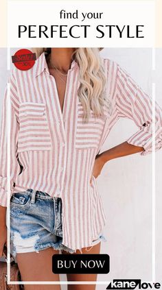 Cotton Striped Button Shirt Striped Button-up Shirt For Day Out, Summer Button-up Shirt With Buttoned Pockets, Beach Button-up Top With Pockets, Button-up Beach Tops With Pockets, Casual Beach Shirt With Button Cuffs, Striped Long Sleeve Shirt For Day Out, Casual Shirt With Button Cuffs For Beach, Summer Shirt With Button Cuffs And Casual Collar, Striped Button Closure Shirt For Summer