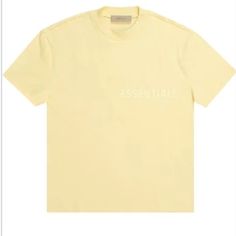 Nwt Men’s Brand New Essentials Short Sleeve Tee. Canary Color With Logo Lettering Across Front Left On Chest . Size Large Essential Short Sleeve Summer Tops, Essential Cotton Top With Letter Print, Canary Color, God Shirts, Fear Of God, Mens Essentials, Letter Logo, Chest Size, Short Sleeve Tee