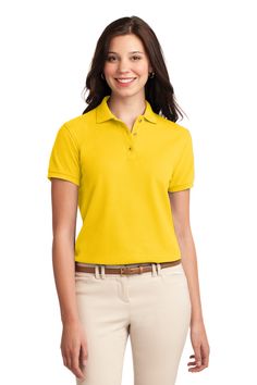 Port Authority ® Ladies Silk Touch™ Polo. L500 - SUNFLOWER YELLOW - 3XL | Port Authority Women's Silk Touch Polo Shirt in Sunflower Yellow Size 3XL | Cotton/Polyester Blend Red Kap, Sunflower Yellow, Silk Touch, Port Authority, Pique Polo Shirt, Work Wear Women, Polo Shirt Women, Woven Dress, Collar And Cuff