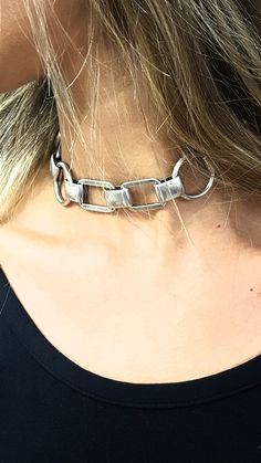 Statement Silver Necklace, Gold Coin Choker, Rocker Jewelry, Edgy Necklace, Chunky Choker Necklace, Rectangle Ring, Chunky Chain Necklace, Chunky Choker, Choker Silver