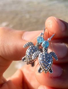 turtle earrings, sterling silver, sea turtles, beach jewelry, birthday gift for her, beachy gift, gift for daughter, gift for girl Beach Jewelry With Matching Earrings In Silver, Hypoallergenic Silver Beach Jewelry, Hypoallergenic Silver Jewelry For Beach, Nickel-free Silver Turtle Jewelry, Sea Turtle Necklace, Cute Birthday Ideas, Birthday Inspo, Silver Sea, Turtle Beach