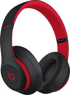 the beats on ear headphones are red and black