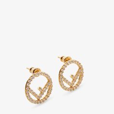 Hoop Earrings With F Is Fendi Motif. Made Of Metal With A Gold Finish. Embellished With White Crystals. Made In Italy Composition 100% Bronze, Rhinestones: 100% Zircon Fendi Earrings, Fendi Jewelry, White Crystals, Ear Rings, Earrings Color, Cotton Dress, Gold Finish, Fendi, In Italy