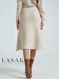 Lasaky - Refined Mid-Waist Skirt with Classic Regular Fit and Elegant Design Beige Winter Midi Skirt, Fall Beige Long Skirt, Beige Long Skirt For Winter, Beige Long Winter Skirt, Winter Beige Lined Skirt, High Waist Beige Skirt For Winter, Winter Beige Flowy Skirt, Winter Beige Pencil Skirt, Beige Pencil Skirt For Fall