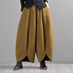 New Spring Wide Leg Wool Pants | mustard green Wide Leg wool Lounge Pants | gifts for mom Super Wide Pants, Gaucho Pants Outfit, Long Skirt Outfits For Fall, Skirt Outfits For Fall, Wide Leg Wool Pants, Overalls Jeans, Clothes Stores, Commuter Style, Shop Street