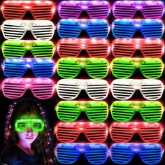 the neon glasses are all different colors and have light up shades on top of them